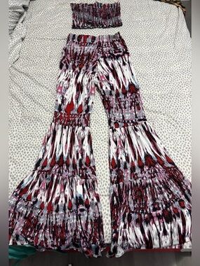Celeste Pink Multi Abstract Flared Palazzo Pants